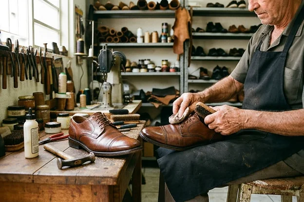Sapatos bem cuidados em ambiente urbano de Uberlândia.